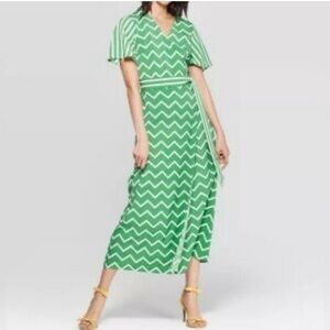 Who What Wear Green and Cream Striped Dress